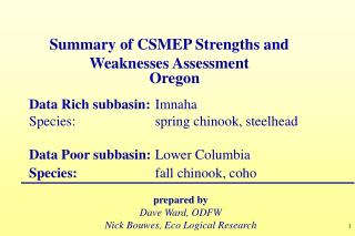 Summary of CSMEP Str engths and Weaknesses Assessment