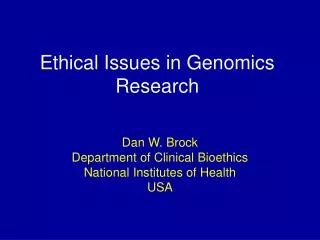 Ethical Issues in Genomics Research