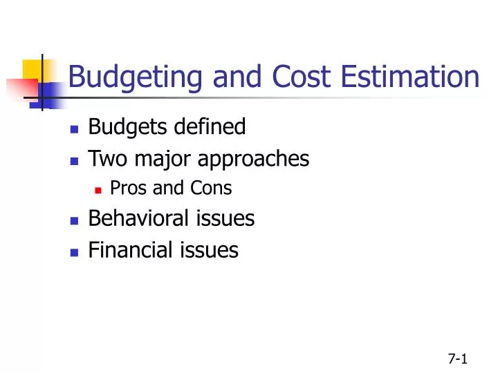 budgeting and cost estimation