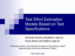 Test Effort Estimation Models Based on Test Specifications