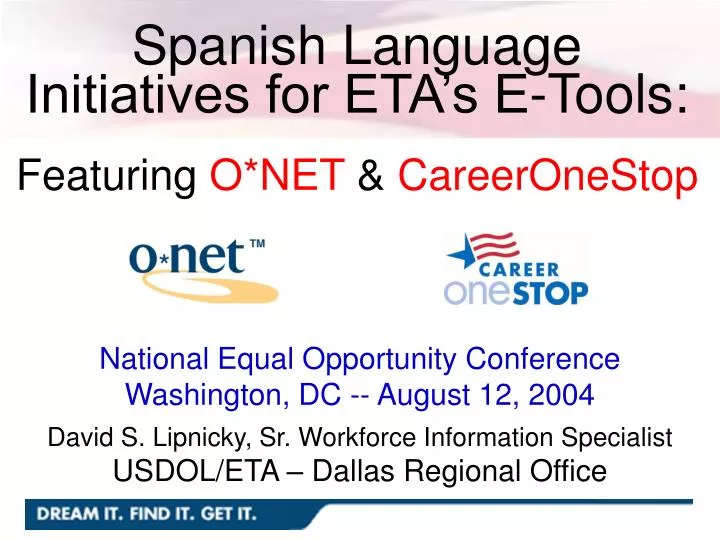 spanish language initiatives for eta s e tools featuring o net careeronestop