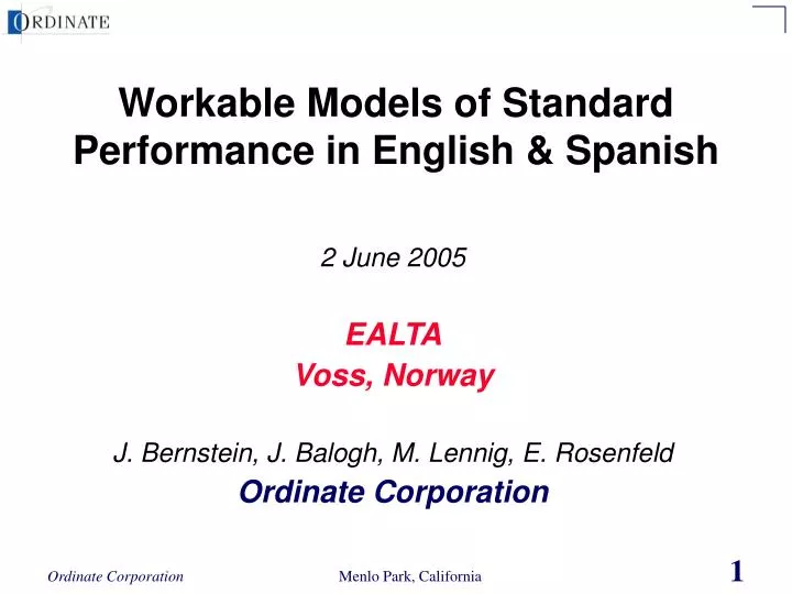 workable models of standard performance in english spanish