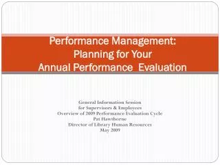 Performance Management: Planning for Your Annual Performance Evaluation