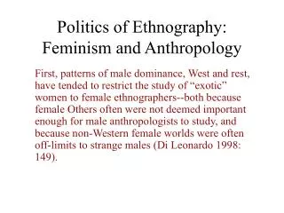 Politics of Ethnography: Feminism and Anthropology