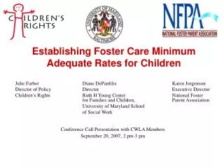 Establishing Foster Care Minimum Adequate Rates for Children