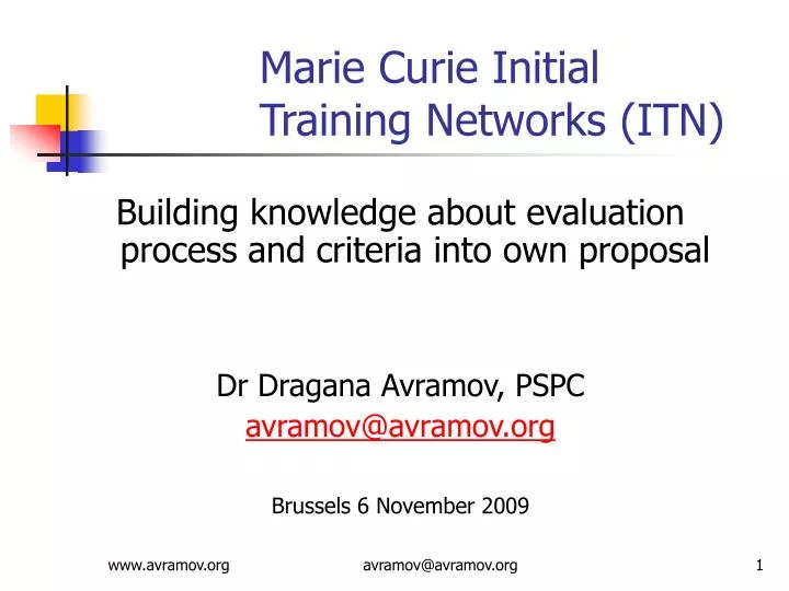 marie curie initial training networks itn
