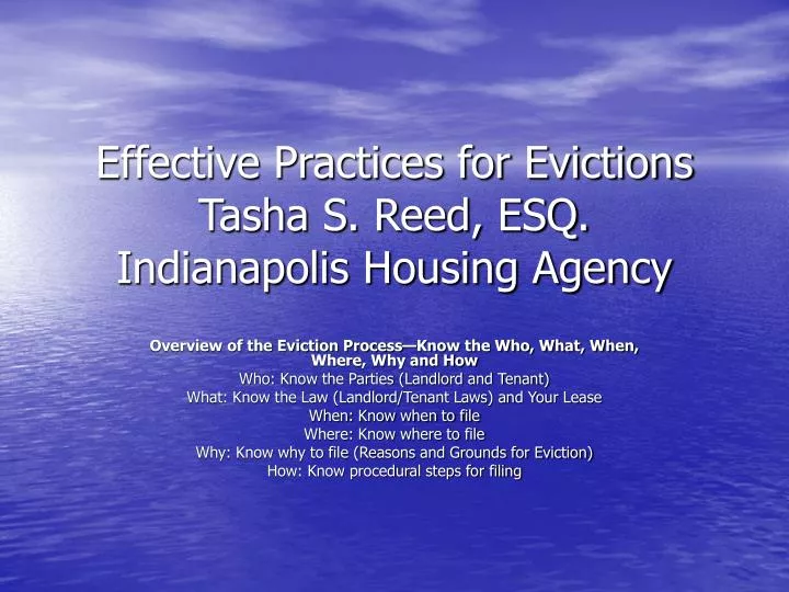 effective practices for evictions tasha s reed esq indianapolis housing agency