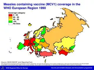 Measles containing vaccine (MCV1) coverage in the WHO European Region 1990