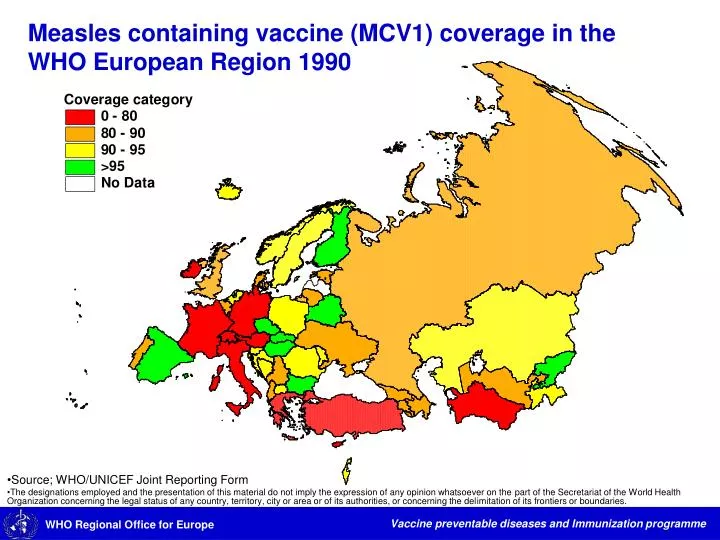 measles containing vaccine mcv1 coverage in the who european region 1990