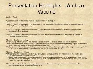 Presentation Highlights – Anthrax Vaccine