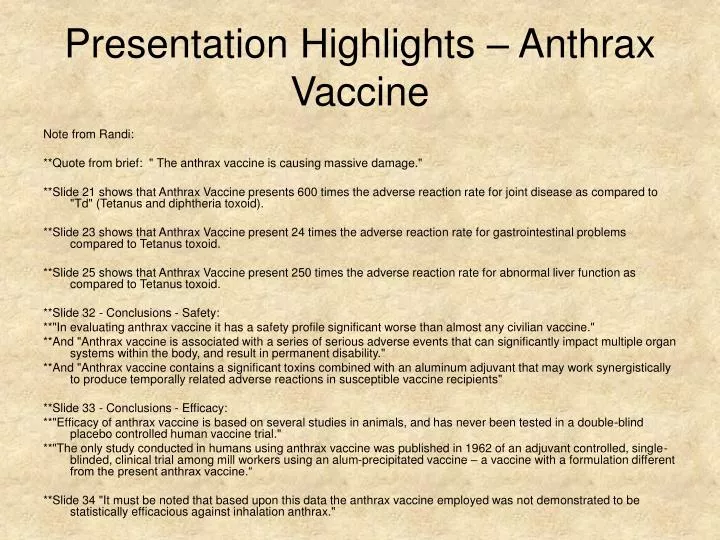 presentation highlights anthrax vaccine