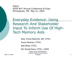Everyday Evidence: Using Research And Stakeholder Input To Inform Use Of High-Tech Memory Aids