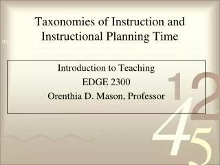Taxonomies of Instruction and Instructional Planning Time