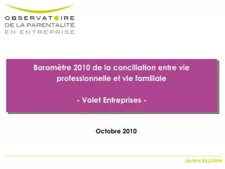 Baromètre 2010 de la conciliation entre vie professionnelle et vie familiale - Volet Entreprises -