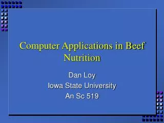 Computer Applications in Beef Nutrition
