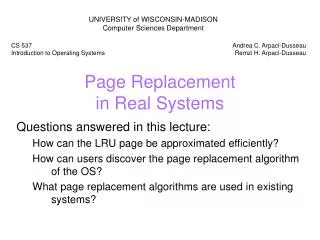 Page Replacement in Real Systems