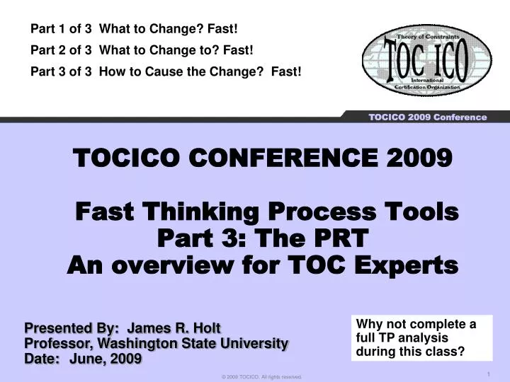 tocico conference 2009 fast thinking process tools part 3 the prt an overview for toc experts