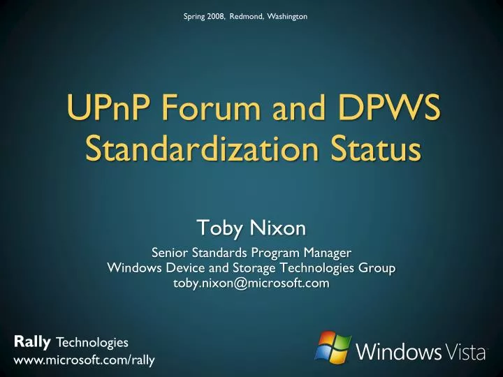upnp forum and dpws standardization status