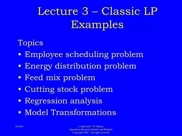 lecture 3 classic lp examples