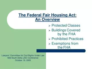 The Federal Fair Housing Act: An Overview