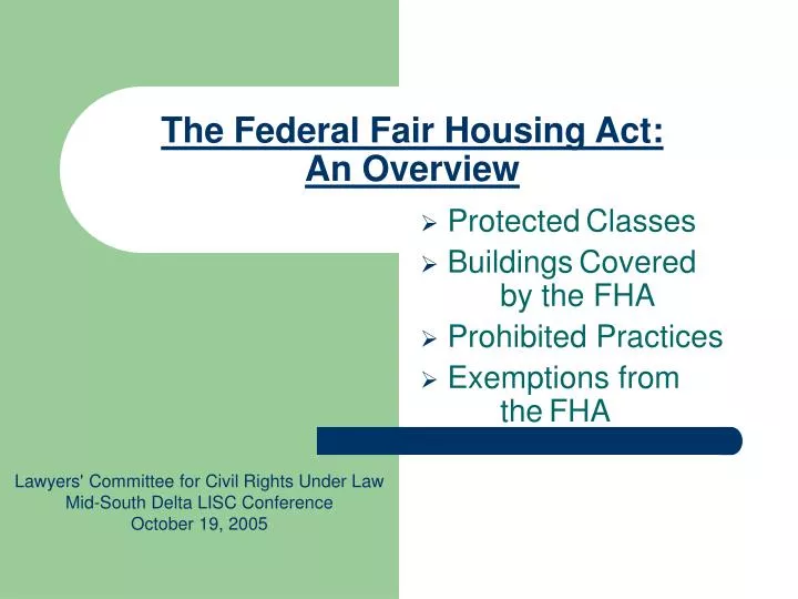 the federal fair housing act an overview