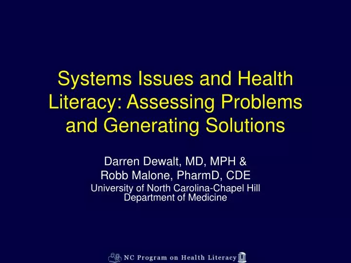 systems issues and health literacy assessing problems and generating solutions