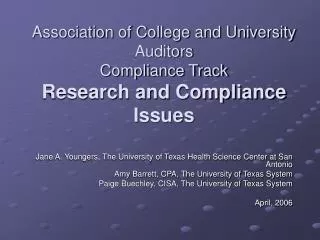 Association of College and University Auditors Compliance Track Research and Compliance Issues