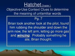 Hatchet Chapter 1 Objective -Use Context Clues to determine the meaning of unfamiliar words