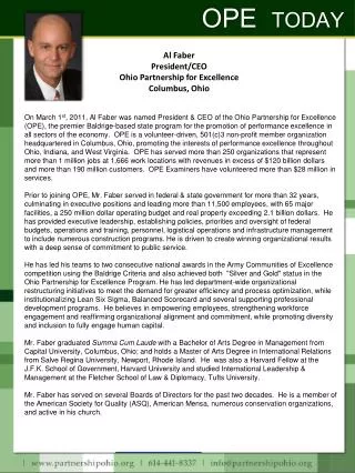 Al Faber President/CEO Ohio Partnership for Excellence Columbus, Ohio