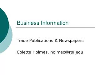 Introduction to Trade Publications