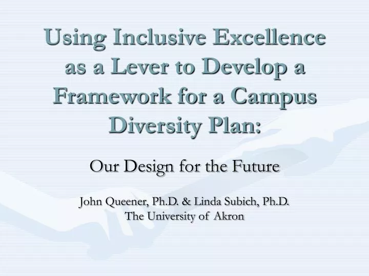 using inclusive excellence as a lever to develop a framework for a campus diversity plan
