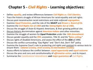 Chapter 5 - Civil Rights - Learning objectives: