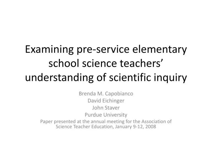 examining pre service elementary school science teachers understanding of scientific inquiry