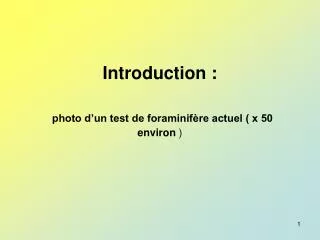 Introduction : photo d’un test de foraminifère actuel ( x 50 environ )