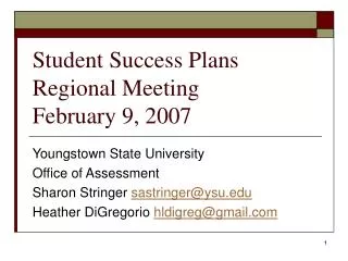 Student Success Plans Regional Meeting February 9, 2007