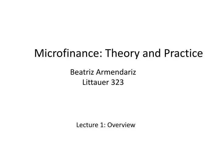 microfinance theory and practice