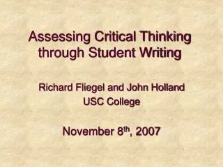 Assessing Critical Thinking through Student Writing