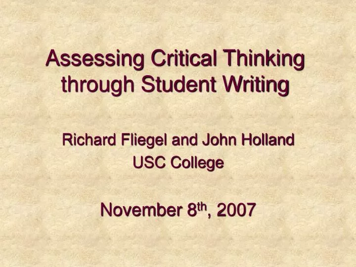 assessing critical thinking through student writing
