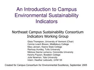 An Introduction to Campus Environmental Sustainability Indicators