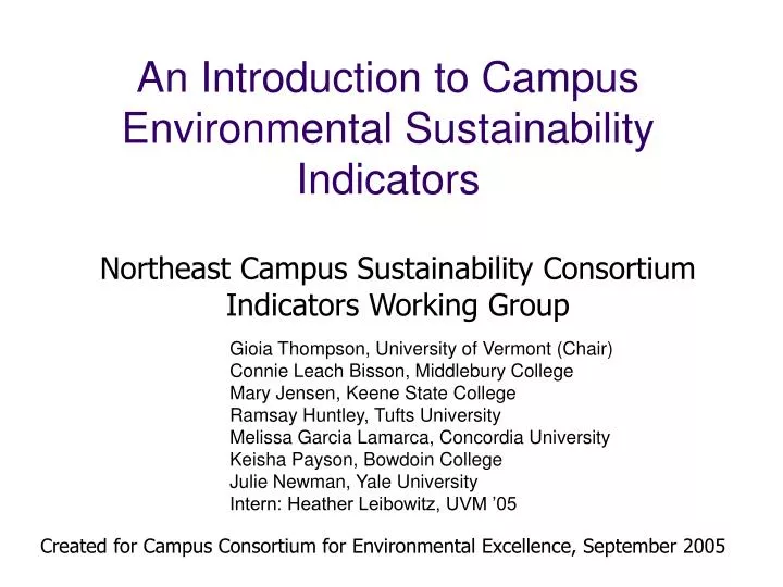 an introduction to campus environmental sustainability indicators