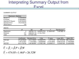 Interpreting Summary Output from Excel