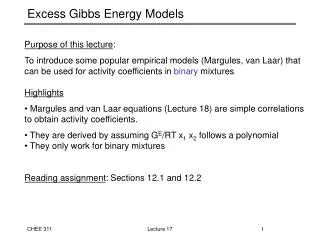 Excess Gibbs Energy Models