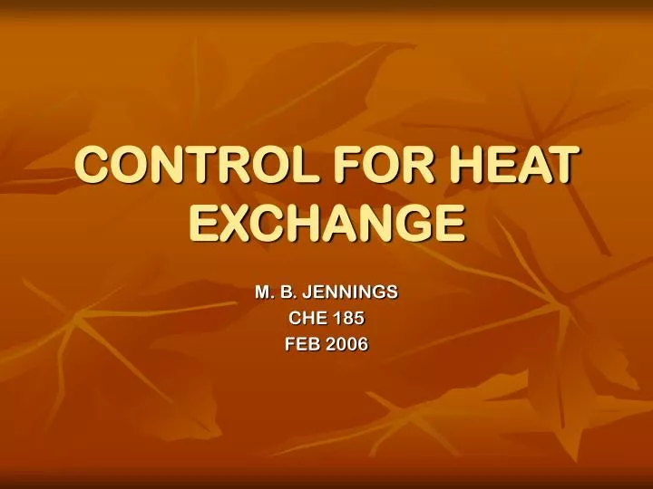 control for heat exchange