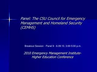 Panel: The CSU Council for Emergency Management and Homeland Security (CEMHS)