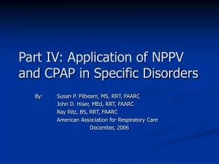 Part IV: Application of NPPV and CPAP in Specific Disorders