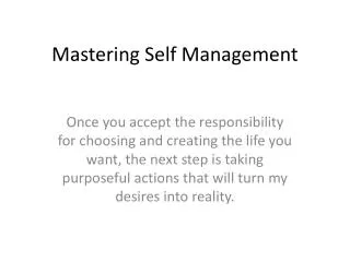 Mastering Self Management