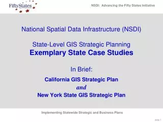 National Spatial Data Infrastructure (NSDI) State-Level GIS Strategic Planning Exemplary State Case Studies In Brief: