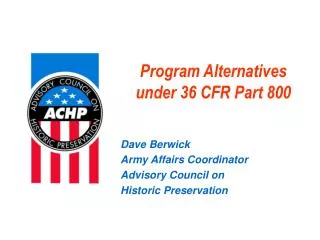Program Alternatives under 36 CFR Part 800