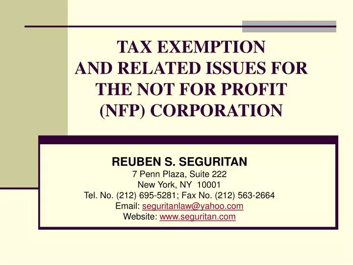 tax exemption and related issues for the not for profit nfp corporation