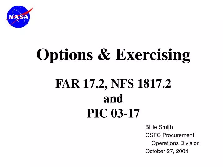 billie smith gsfc procurement operations division october 27 2004